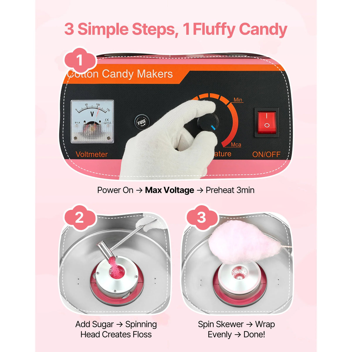 Commercial Cotton Candy Machine 1000W with 15" Bowl