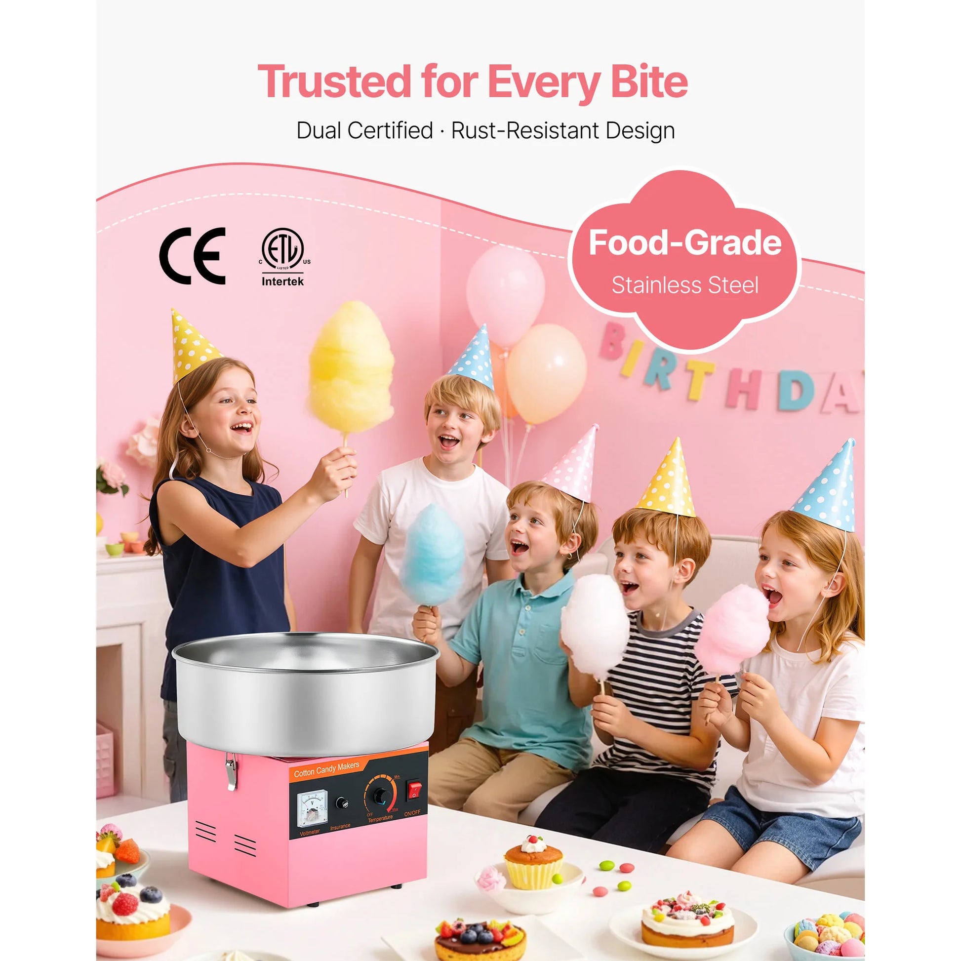 Commercial Cotton Candy Machine 1000W with 15" Bowl
