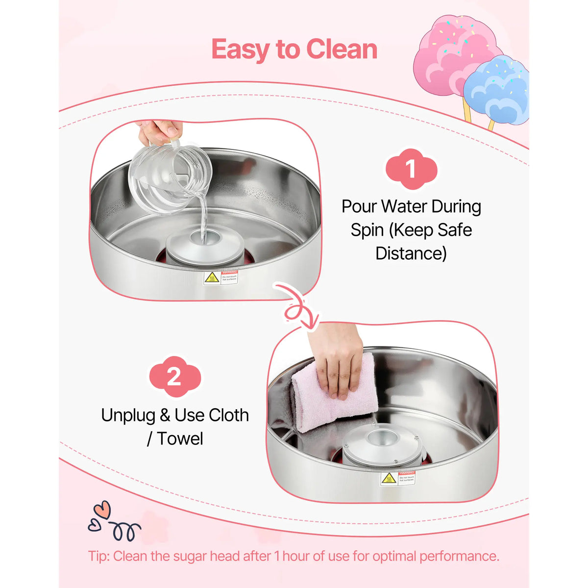 Commercial Cotton Candy Machine 1000W with 15" Bowl