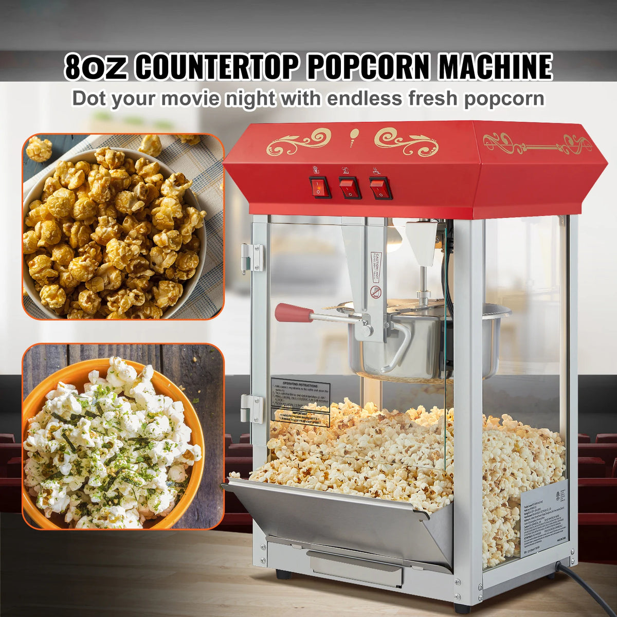 Commercial Countertop Popcorn Machine 8 Oz Kettle
