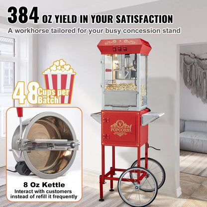 Commercial Popcorn Machine With Cart – 8 Oz Kettle