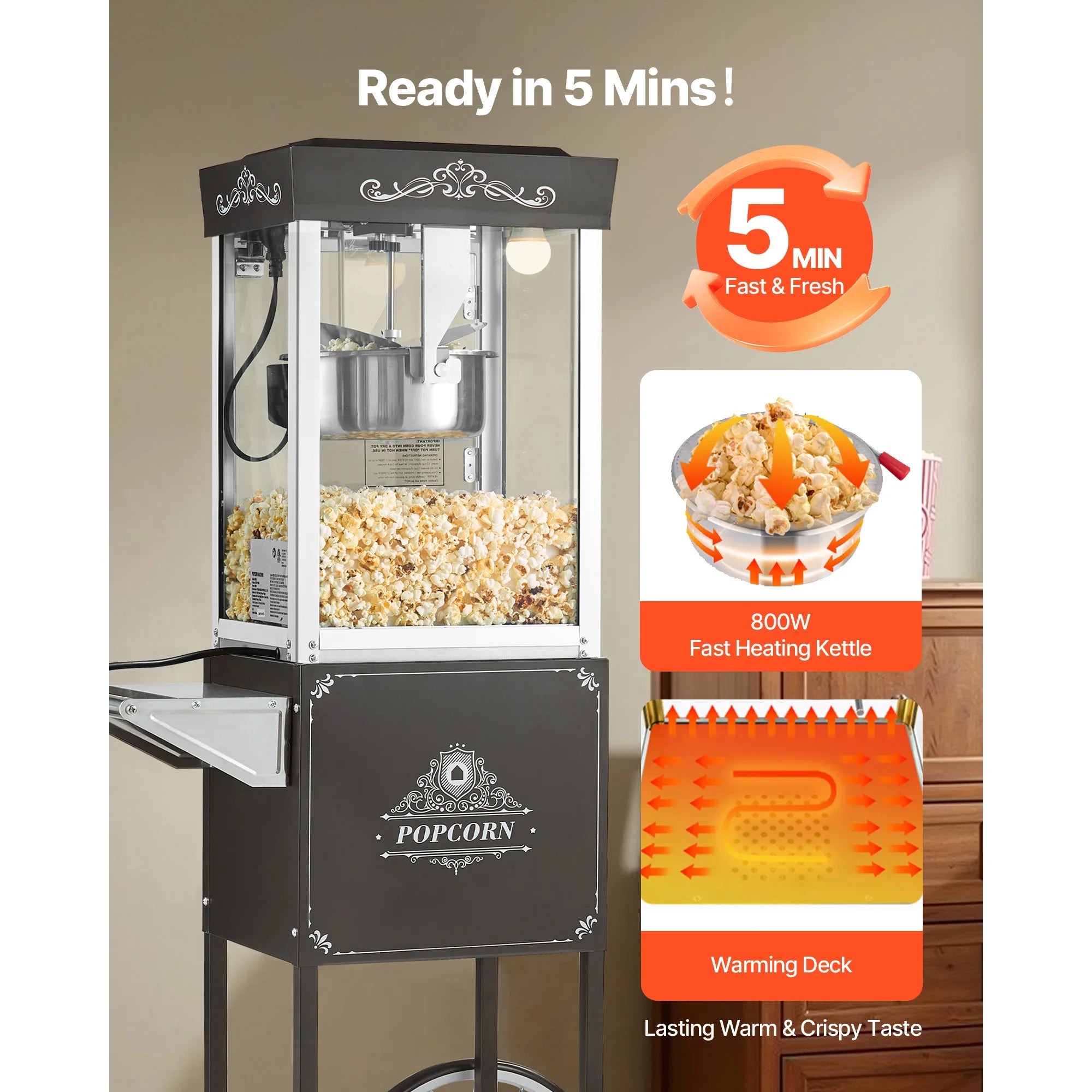 8 oz Popcorn Machine Cart – Commercial Theater Popper