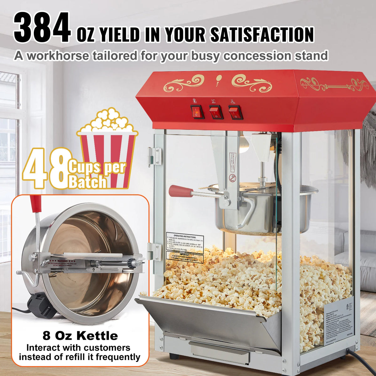 Commercial Countertop Popcorn Machine 8 Oz Kettle