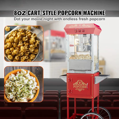 Commercial Popcorn Machine With Cart – 8 Oz Kettle