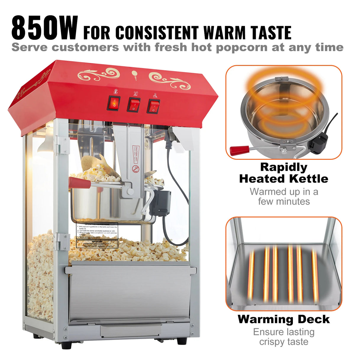 Commercial Countertop Popcorn Machine 8 Oz Kettle