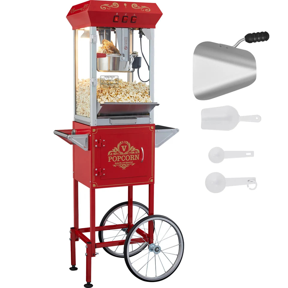 Commercial Popcorn Machine With Cart – 8 Oz Kettle